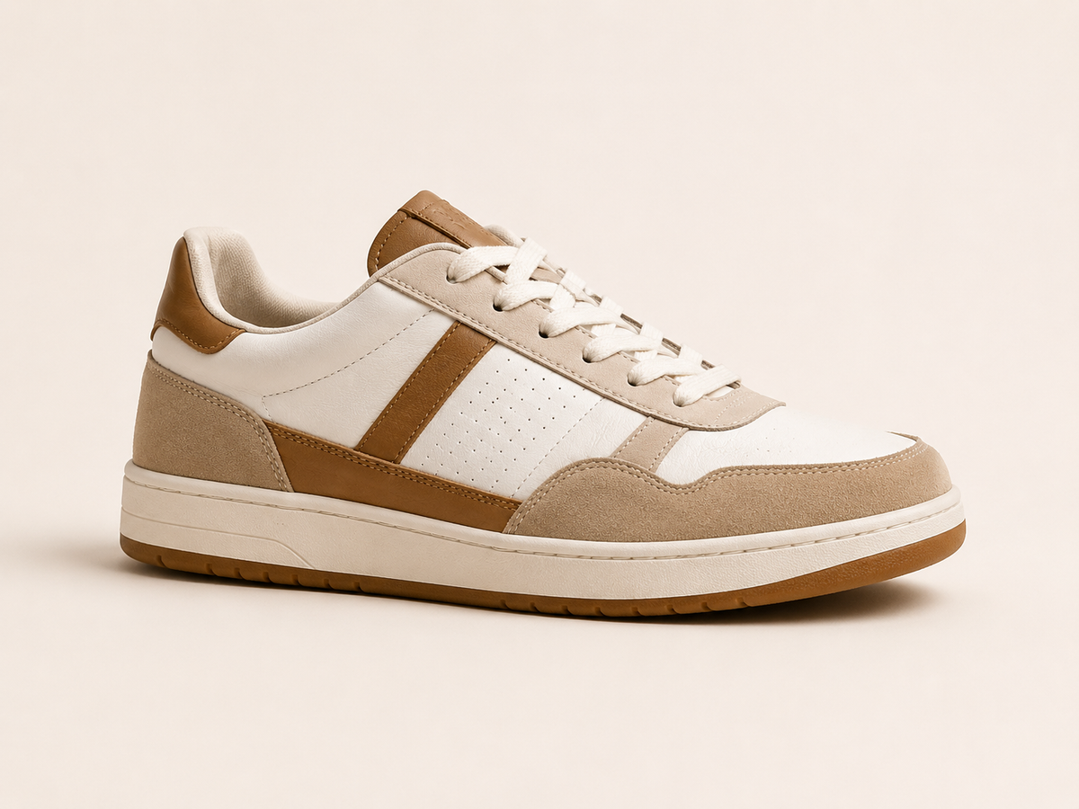 Basket rétro homme IVAREE beige, blanche et cognac
