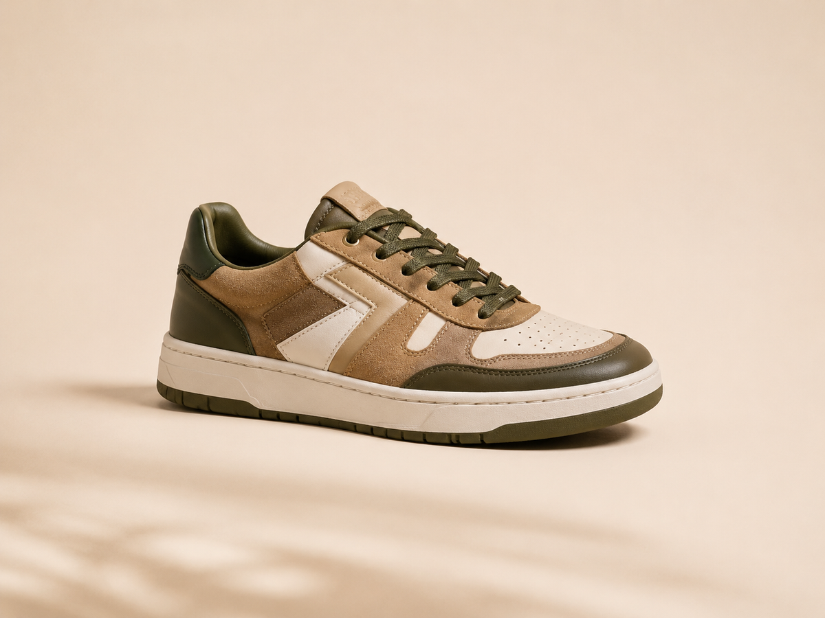 Baskets de saison homme IVAREE olive, beige et crème