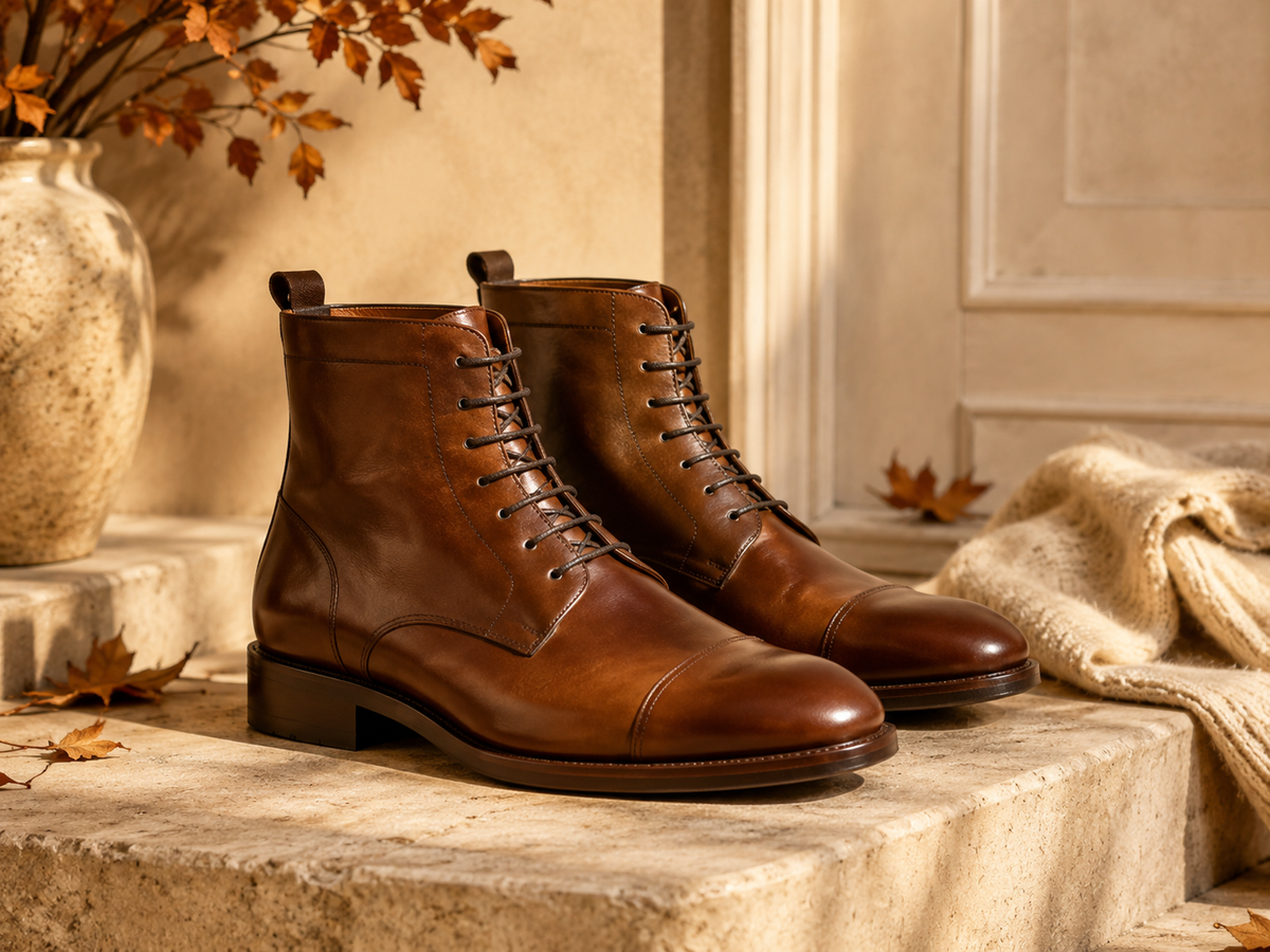 Bottines homme IVAREE en cuir dans une ambiance automnale
