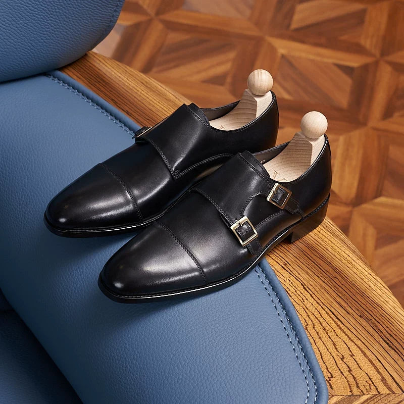Monk Straps Kenton en cuir patiné à double boucle – vue 2