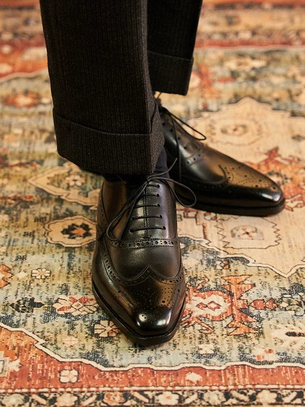 Richelieus Hartley en cuir brogue patiné à bout effilé – vue 1