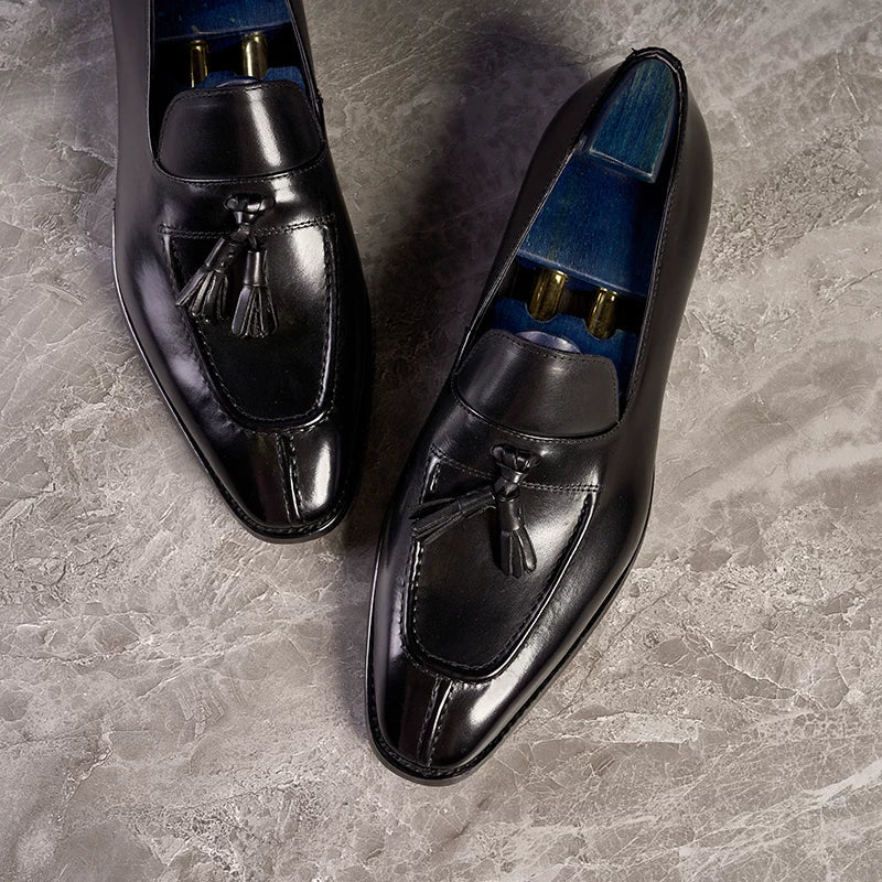 Mocassins Ainsley en cuir patiné à pampilles et bout carré – vue 2