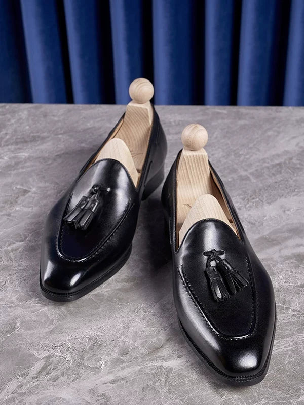 Mocassins Dorian en cuir patiné à pampilles – vue 7