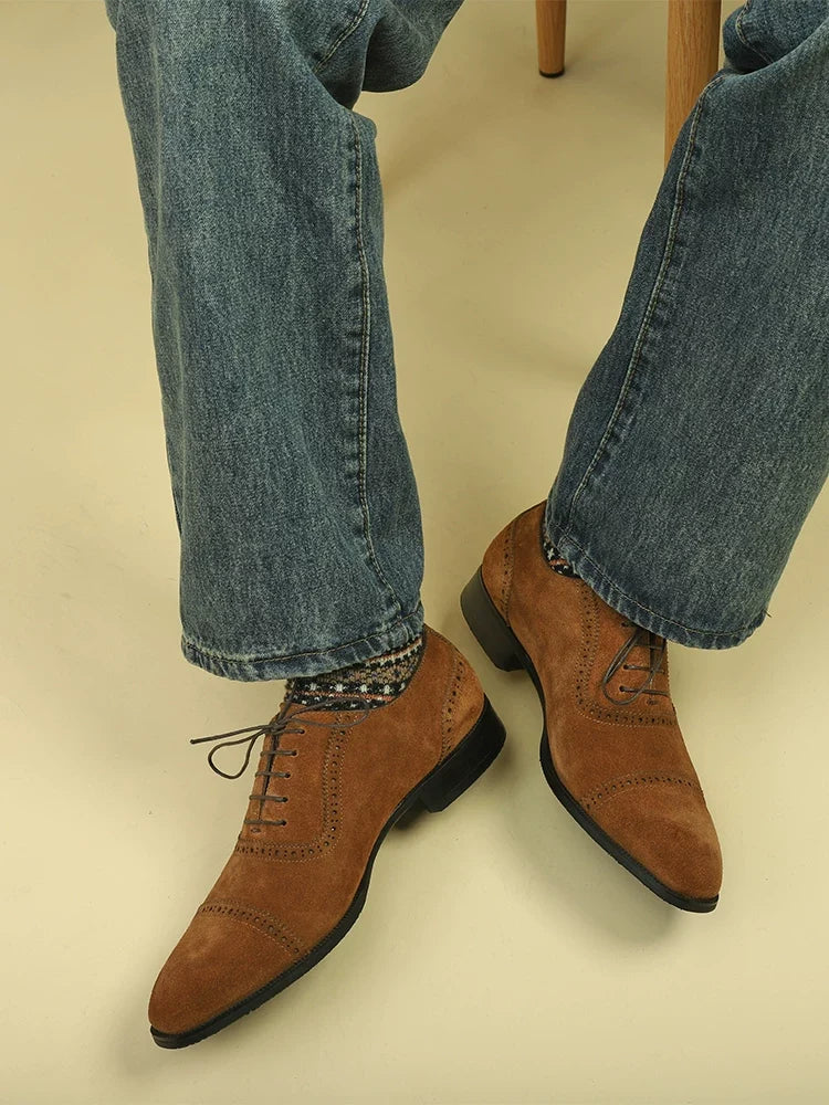 Richelieus Keswick en daim brogue – vue 1