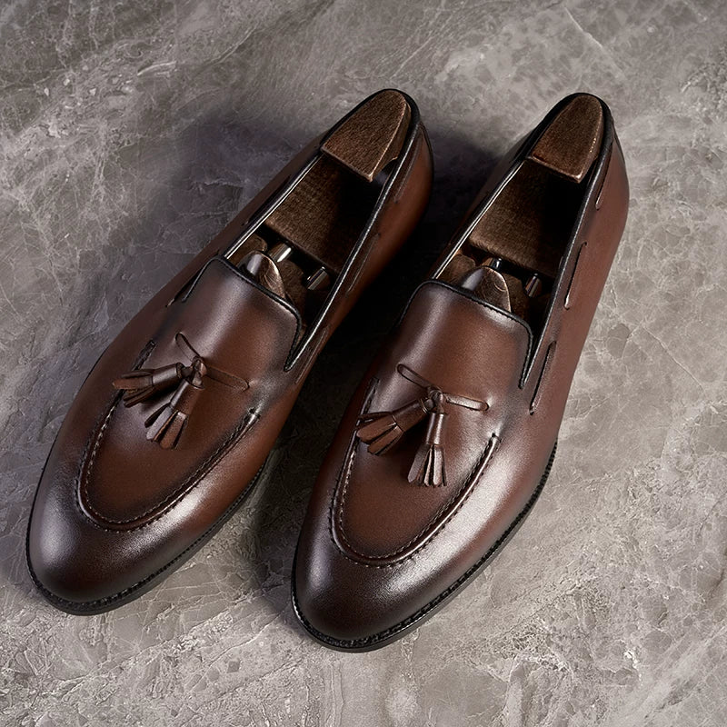 Mocassins Ellison en cuir patiné à pampilles et bout rond – vue 3