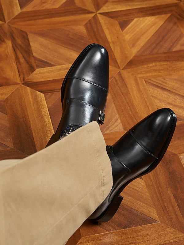 Monk Straps Kenton en cuir patiné à double boucle – vue 4