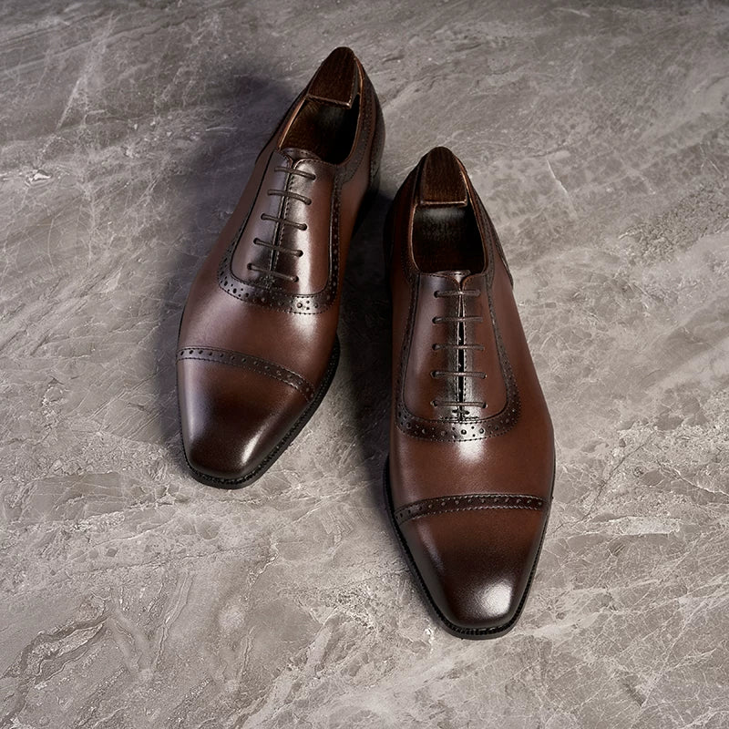 Richelieus Valmont en cuir patiné à perforations brogue – vue 2