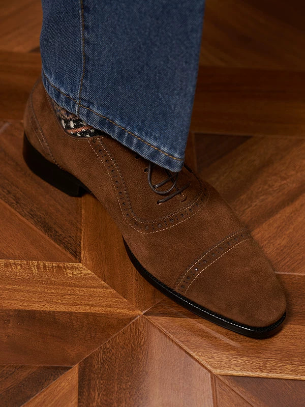 Richelieus Calder en daim brun à détails brogue – vue 1