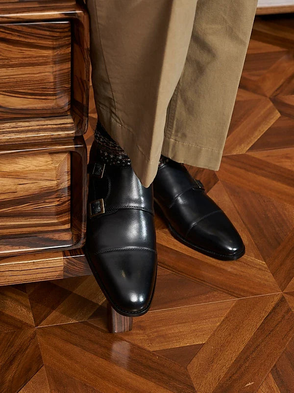 Monk Straps Kenton en cuir patiné à double boucle – vue 1