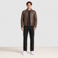 Veste cuir marron usée face