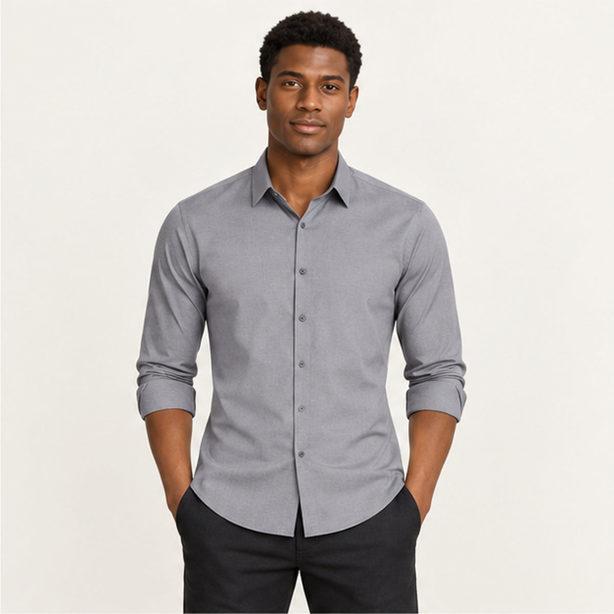 Chemise infroissable Gris portée — IVAREE
