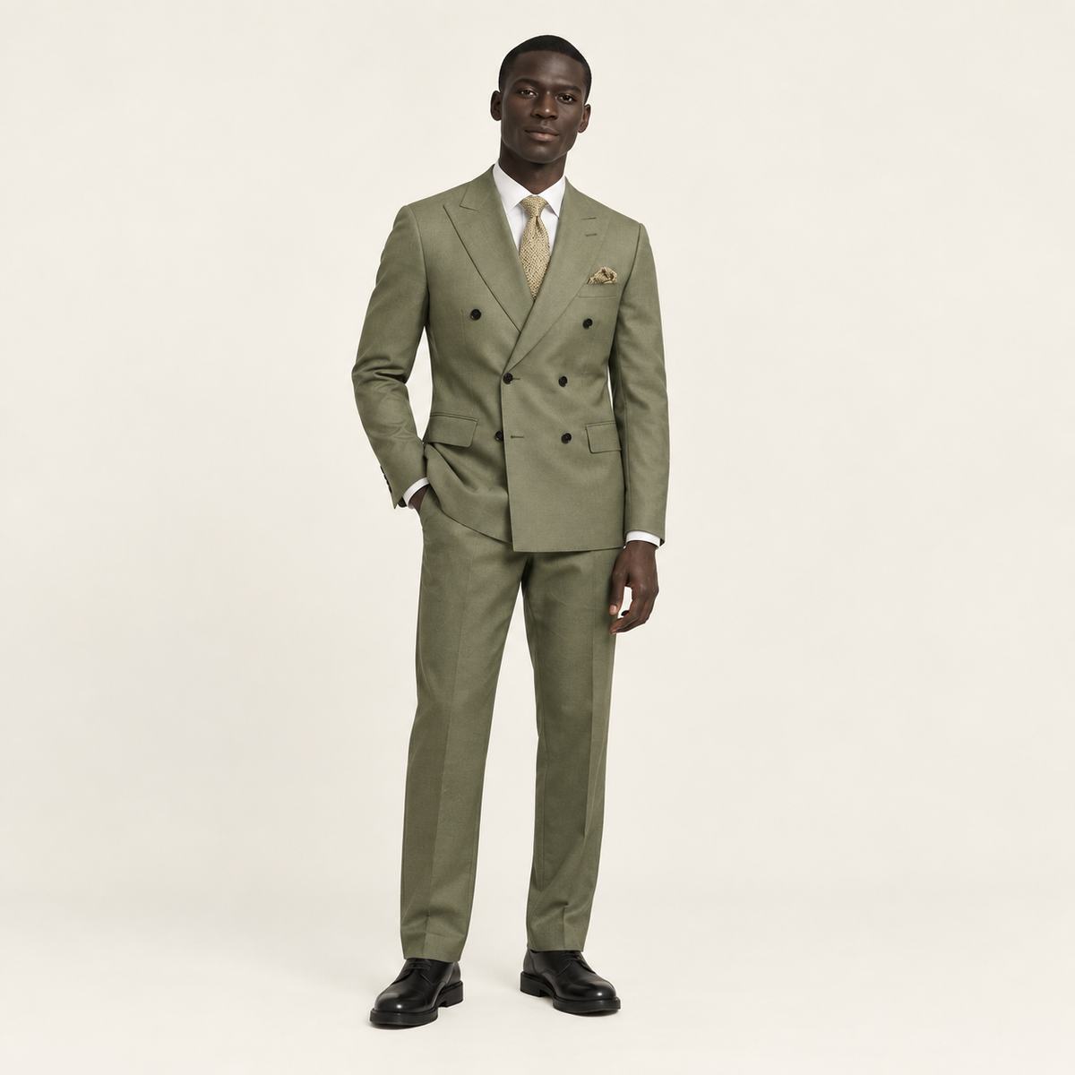 Costume croisé Vert olive — mannequin ivaree-model-diversite-01, studio IVAREE