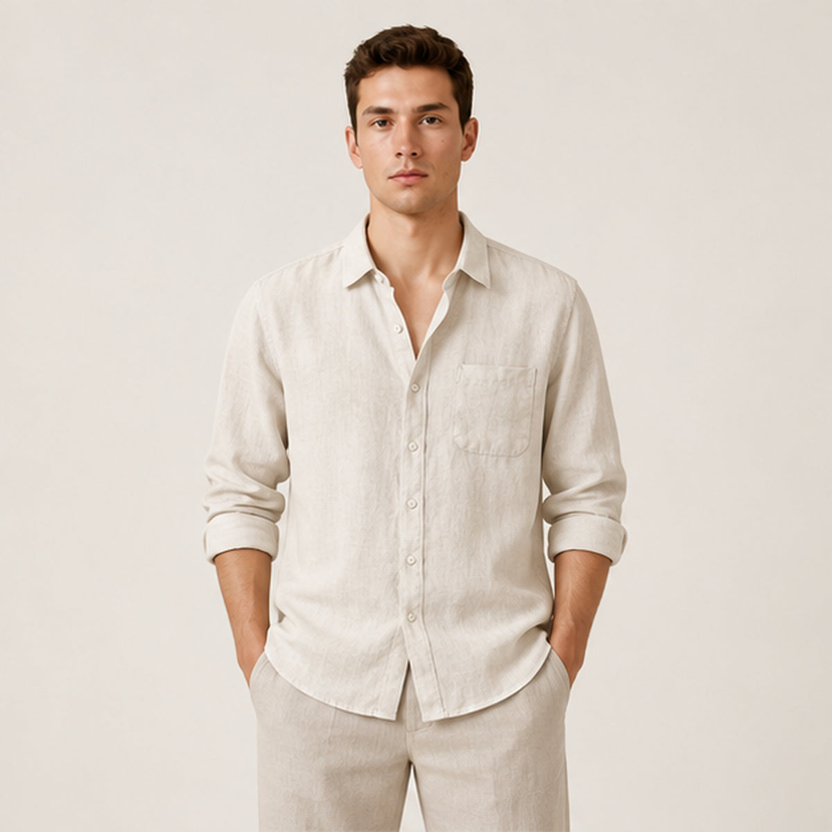 Chemise en lin Beige portée — IVAREE