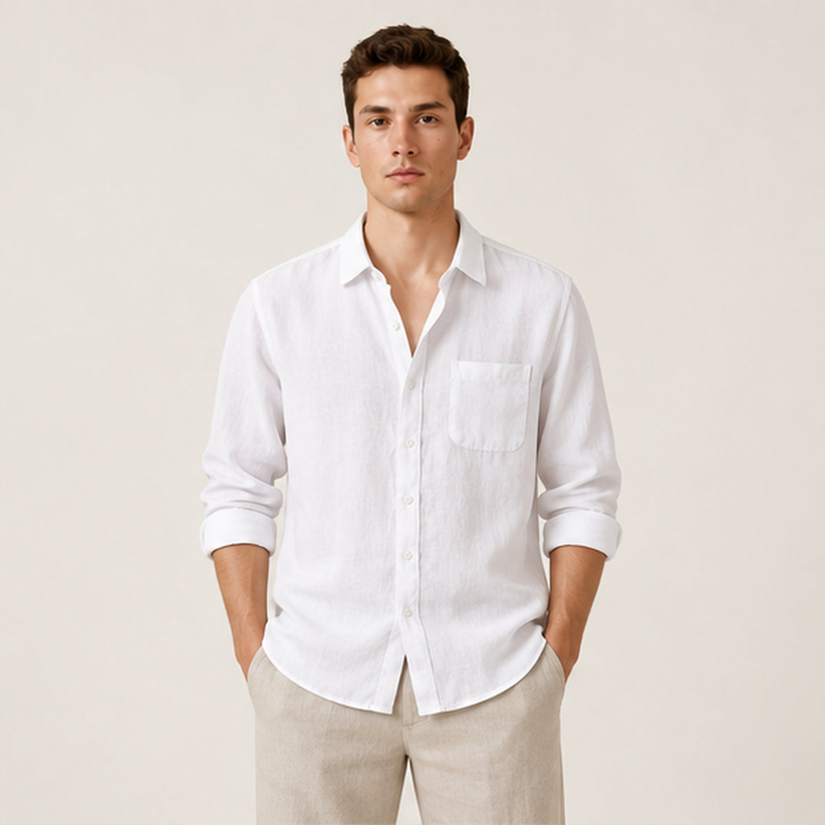 Chemise en lin Blanc portée — IVAREE