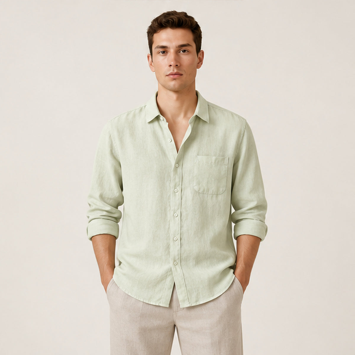 Chemise en lin Vert menthe portée — IVAREE
