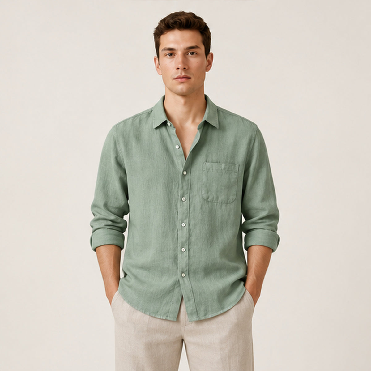 Chemise en lin Vert portée — IVAREE