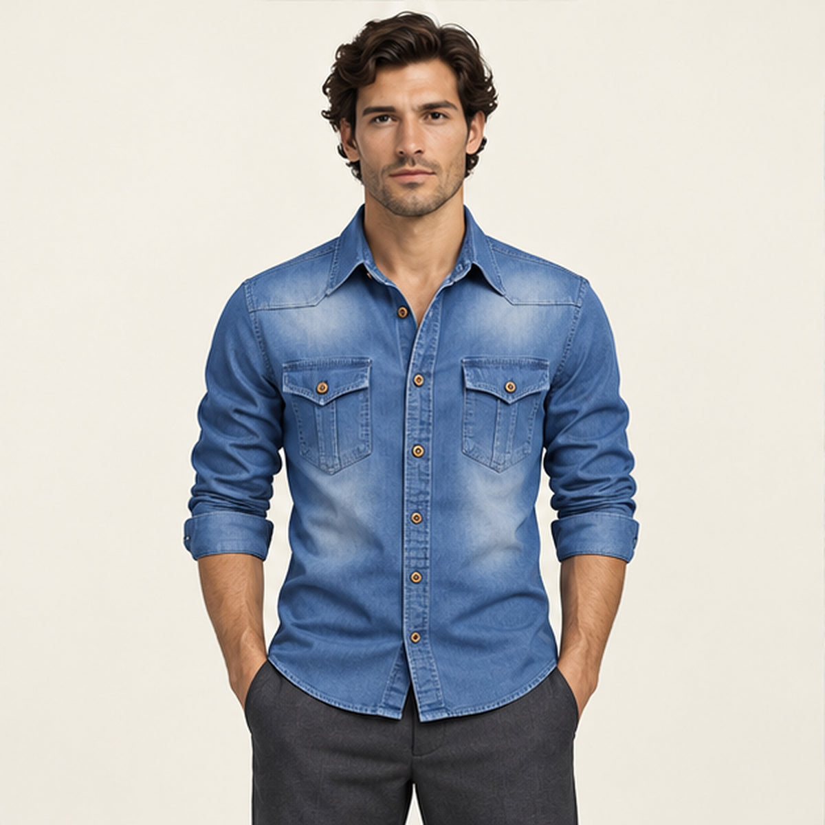 Surchemise en denim Bleu portée — IVAREE