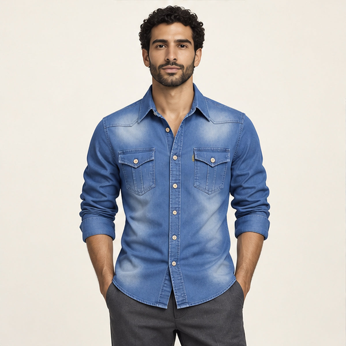 Chemise en jean Bleu portée — IVAREE