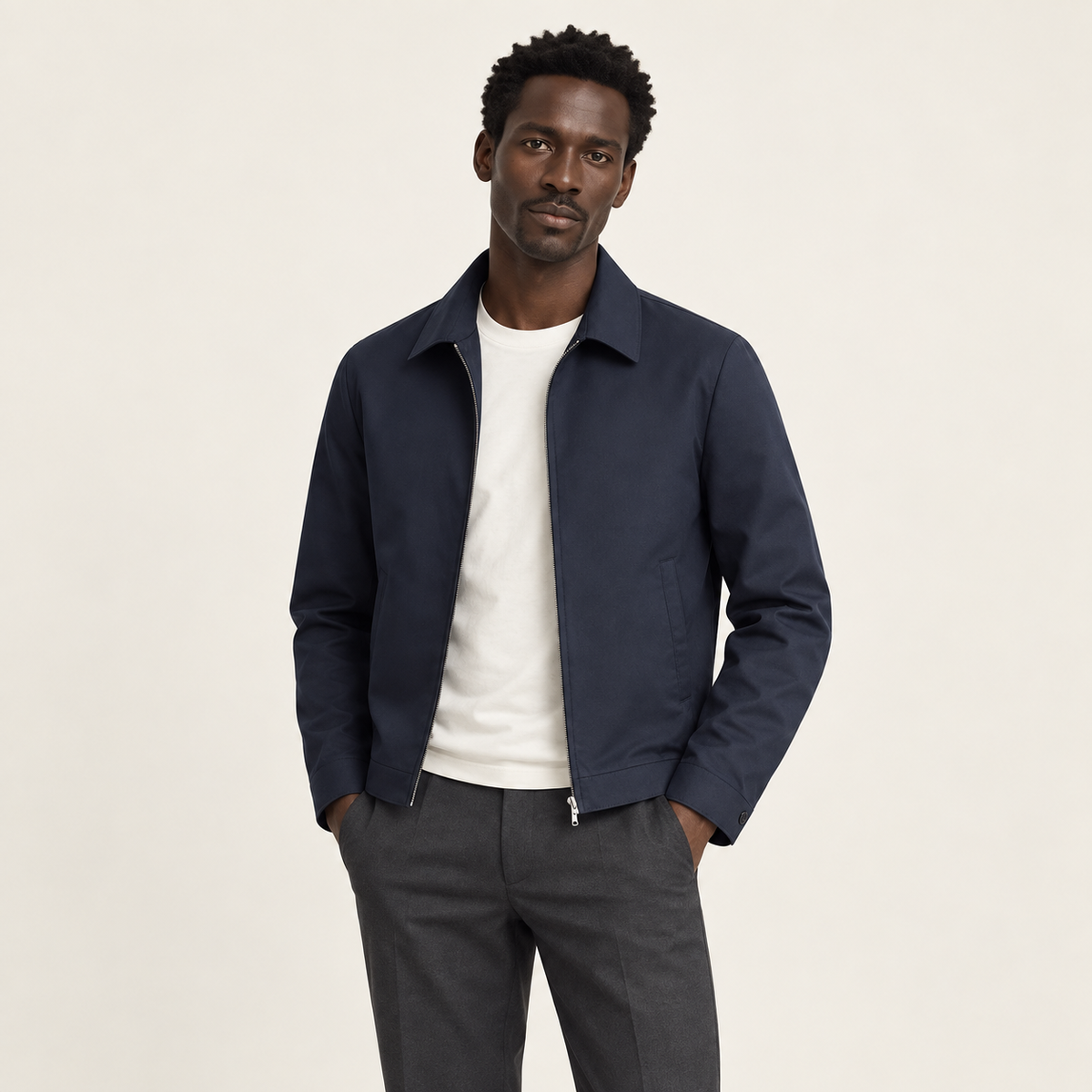 IVAREE — Blouson zippé à col chemise — Bleu marine — vue portée de face