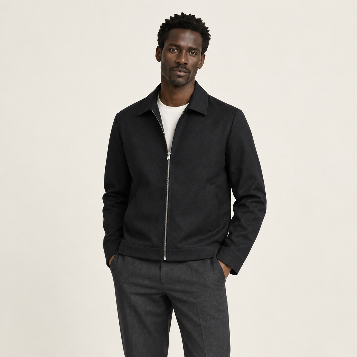 IVAREE — Blouson zippé à col chemise — Noir — vue portée de face