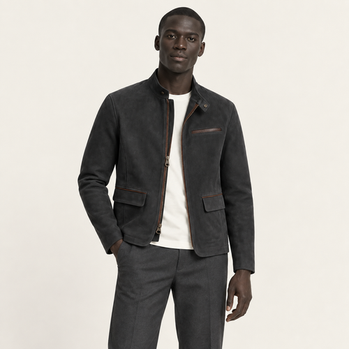 IVAREE — Blouson en daim à poches plaquées — Noir — vue portée de face