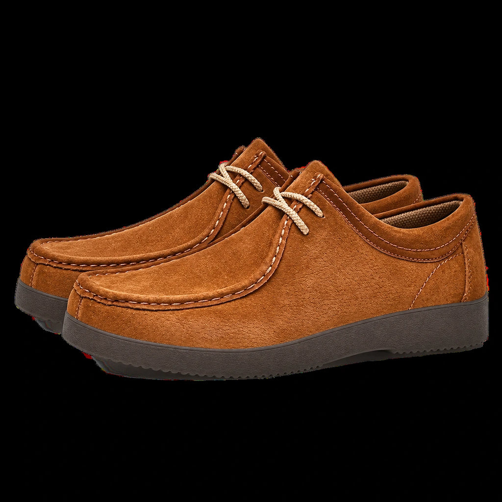 Chaussures casual en nubuck à lacets orange, profil dans le studio IVAREE