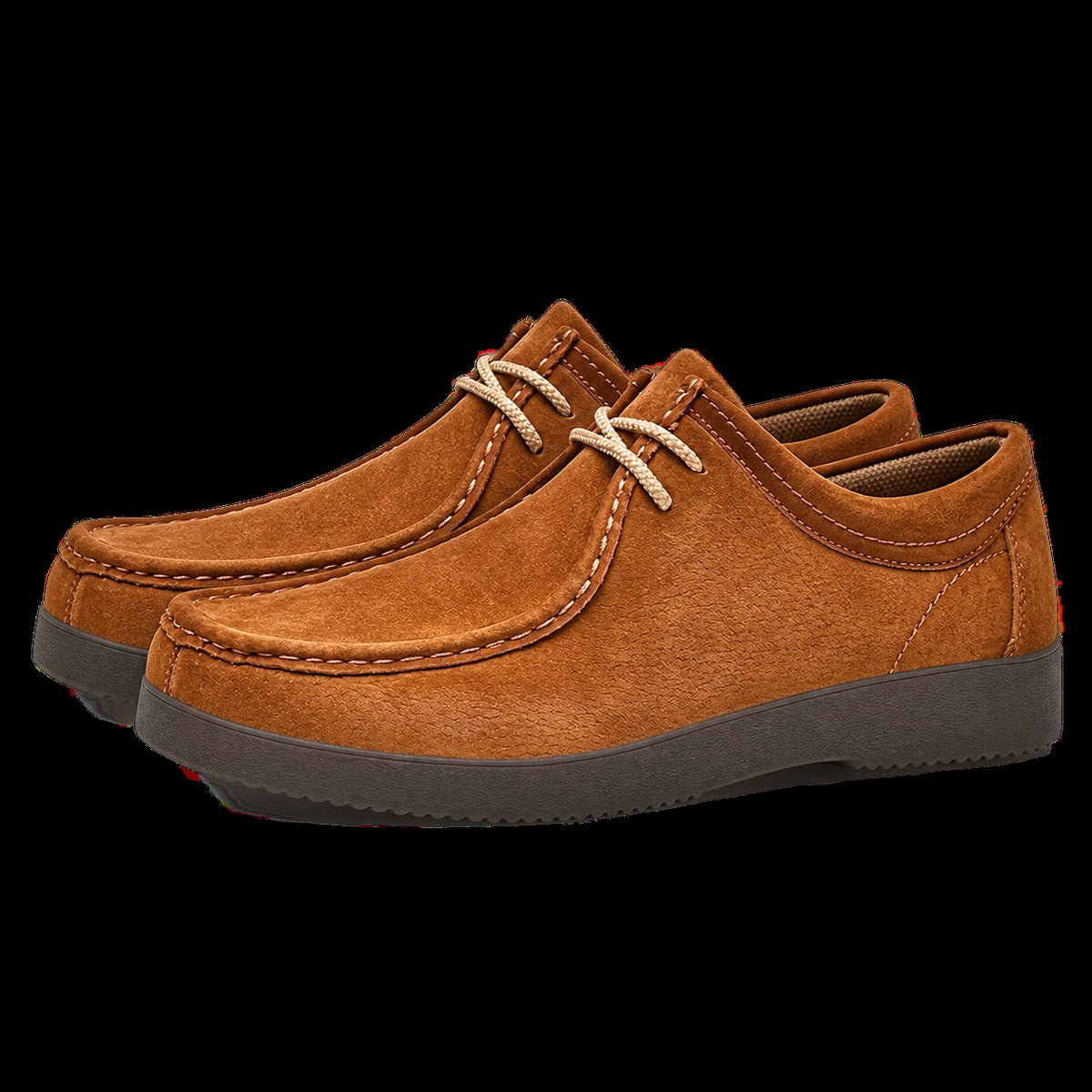 Chaussures casual en nubuck à lacets orange, profil dans le studio IVAREE
