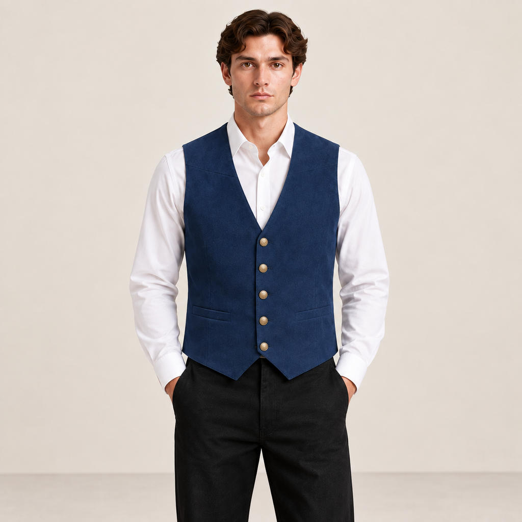 Détail du gilet de costume bleu marine IVAREE