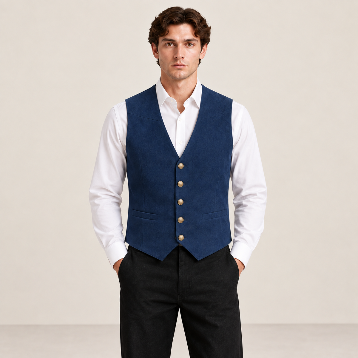 Détail du gilet de costume bleu marine IVAREE