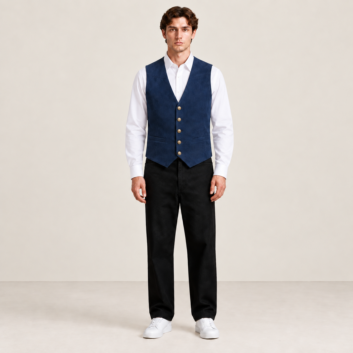 Vue de face du gilet de costume bleu marine IVAREE