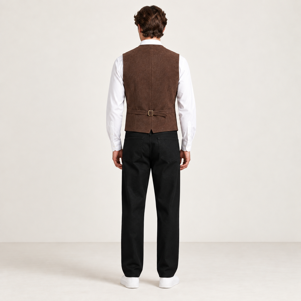 Vue de dos du gilet de costume café IVAREE