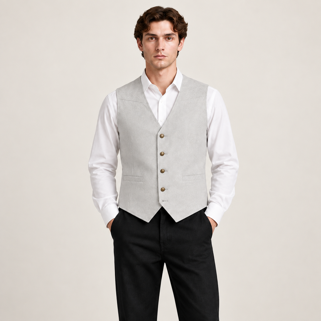 Détail du gilet de costume gris clair IVAREE