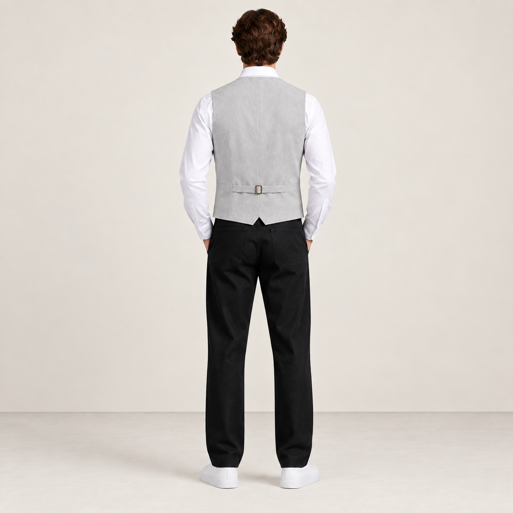Vue de dos du gilet de costume gris clair IVAREE