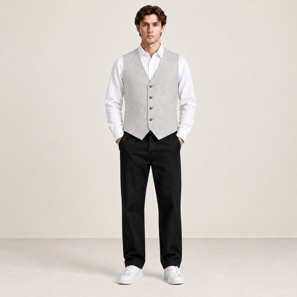 Vue de face du gilet de costume gris clair IVAREE