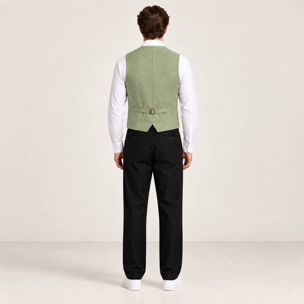 Vue de dos du gilet de costume matcha IVAREE
