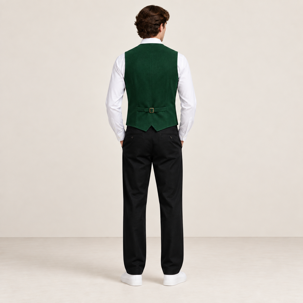 Vue de dos du gilet de costume vert foncé IVAREE