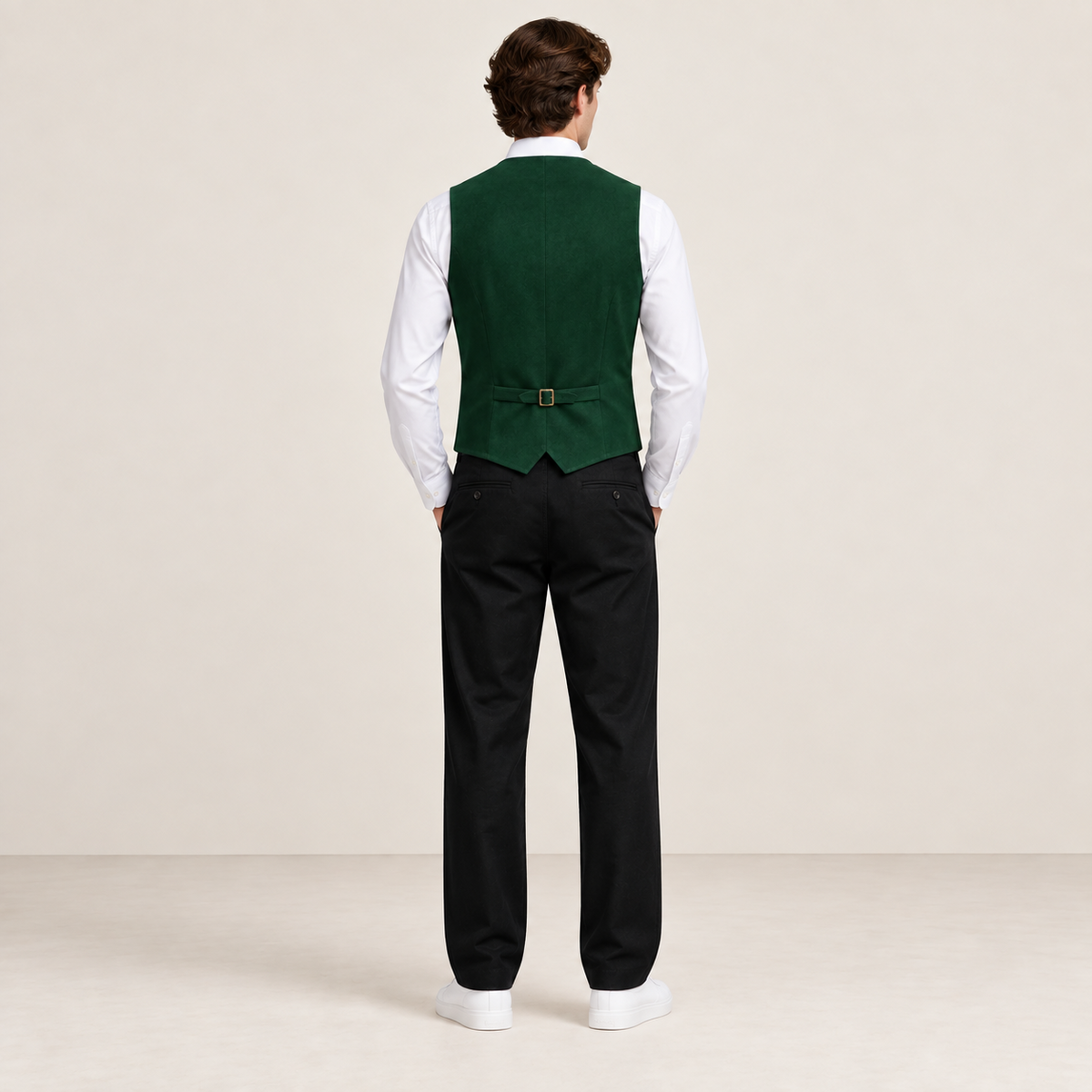 Vue de dos du gilet de costume vert foncé IVAREE