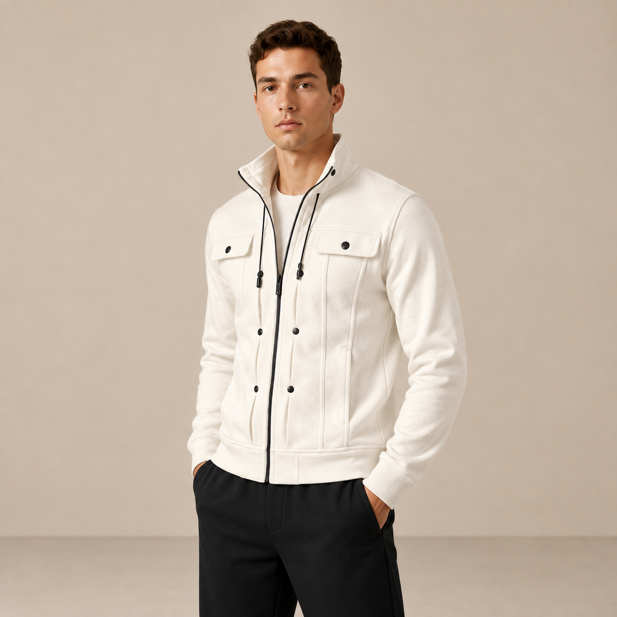 Détail du gilet d'hiver à col blanc IVAREE