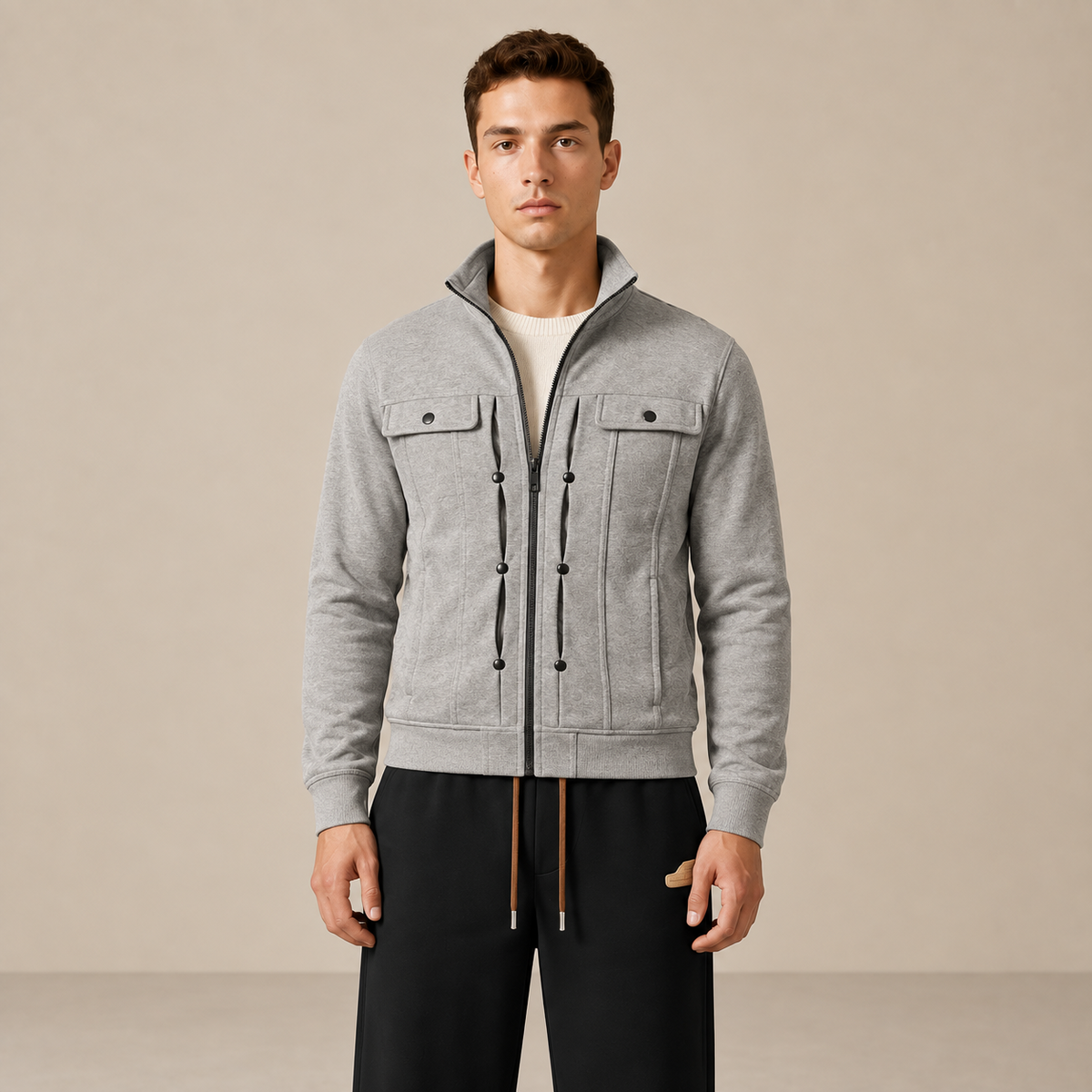 Détail du gilet d'hiver à col gris IVAREE