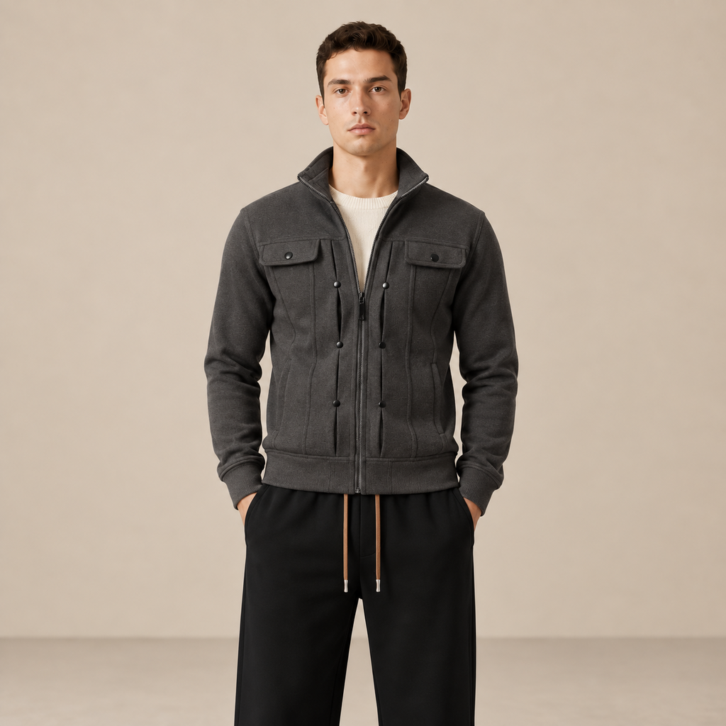 Détail du gilet d'hiver à col gris foncé IVAREE