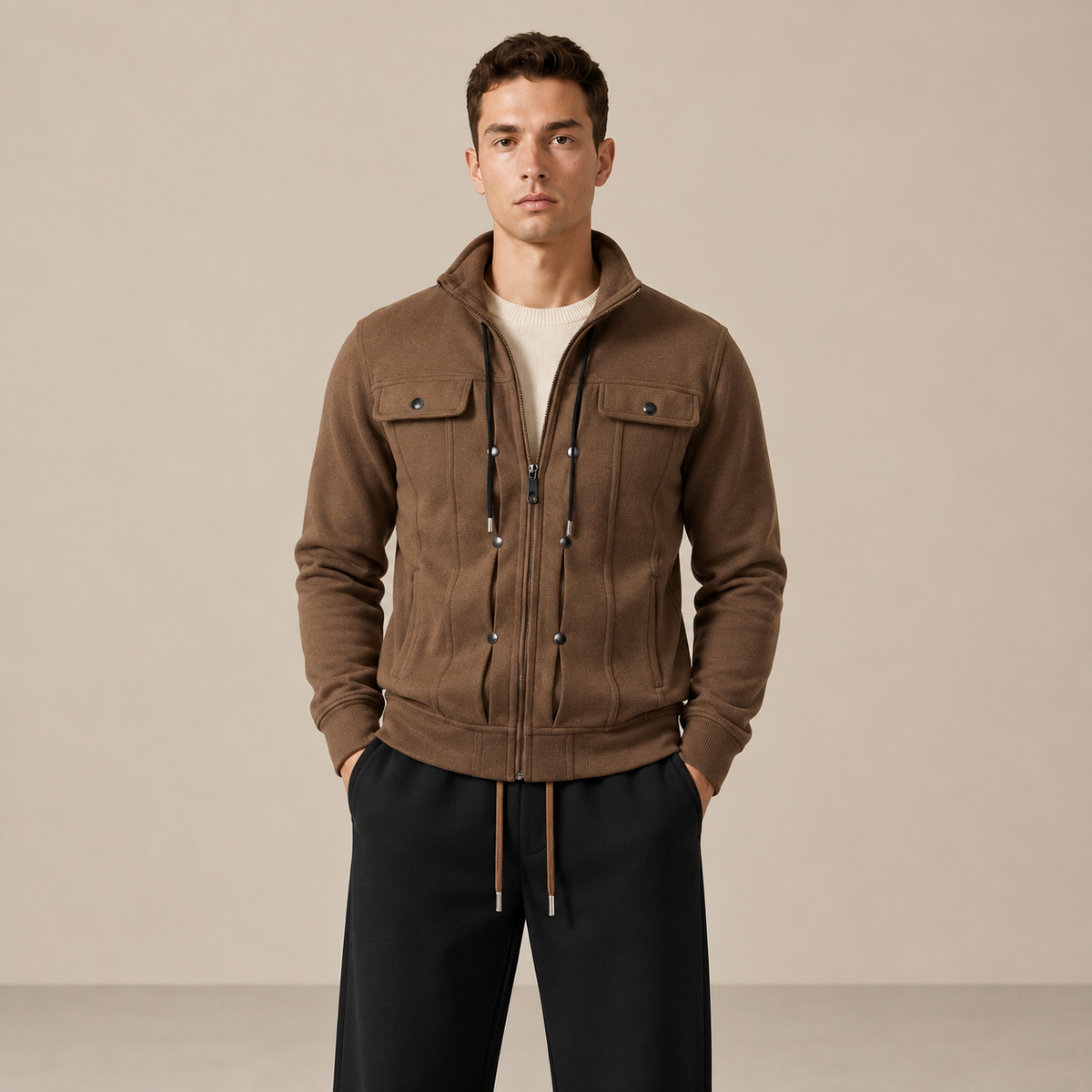 Détail du gilet d'hiver à col marron IVAREE