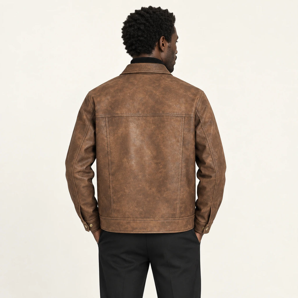 Veste en cuir Café, vue dos dans le studio IVAREE