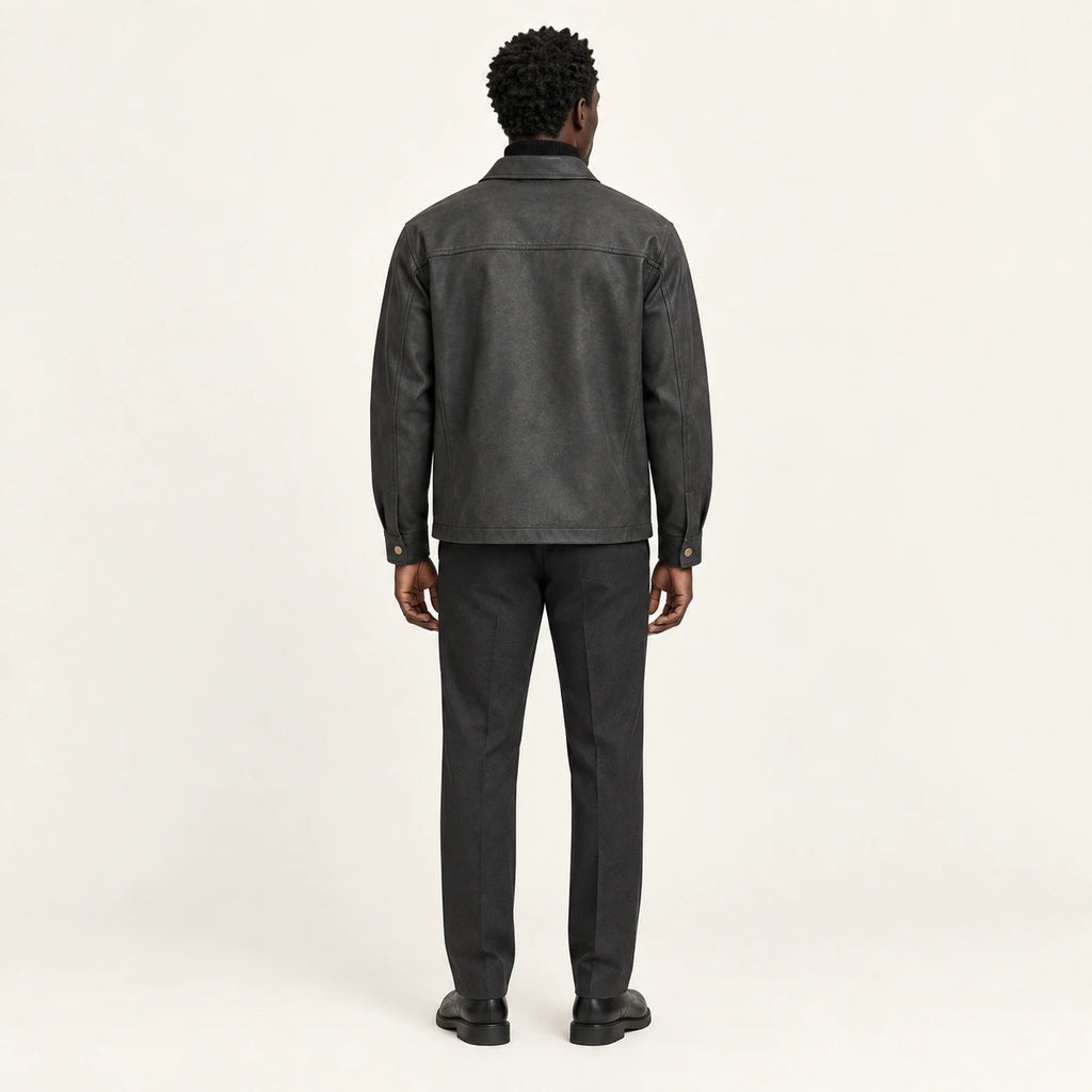 Veste en cuir Noir, vue dos dans le studio IVAREE