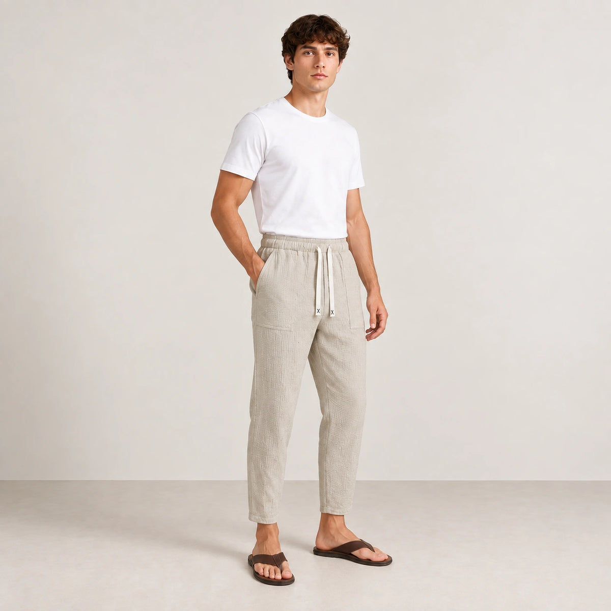 Jogger kaki, trois-quarts dans le studio IVAREE