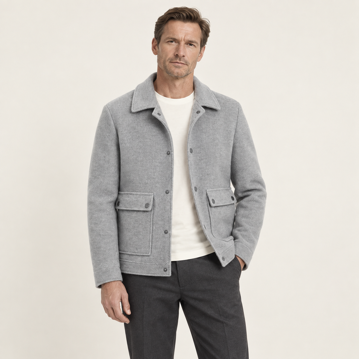 IVAREE — Manteau court en laine — Gris — vue portée de face