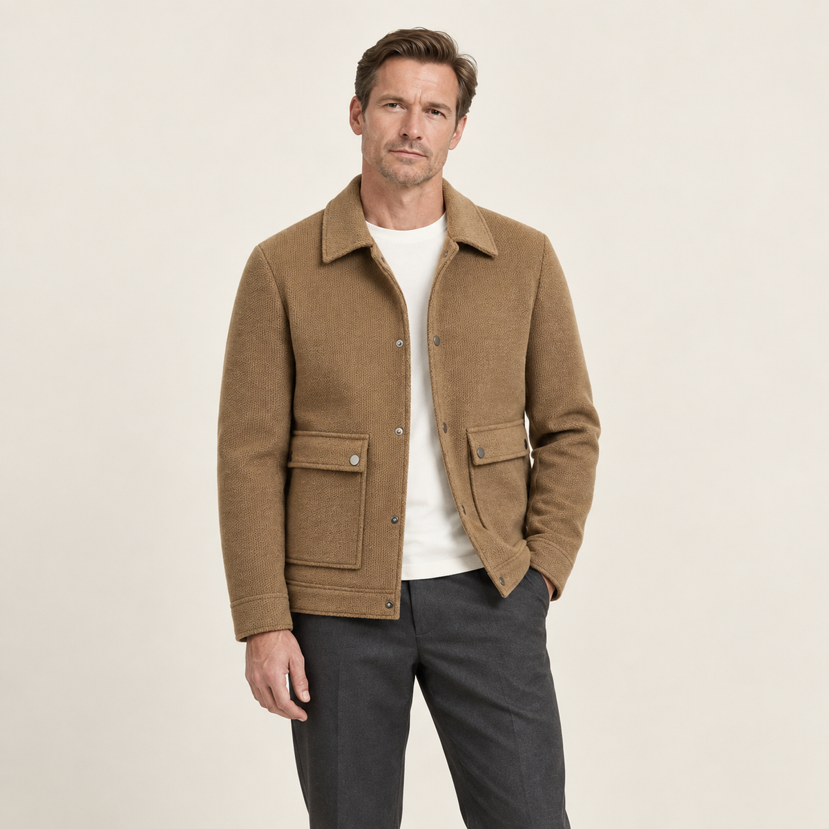 IVAREE — Manteau court en laine — Kaki — vue portée de face