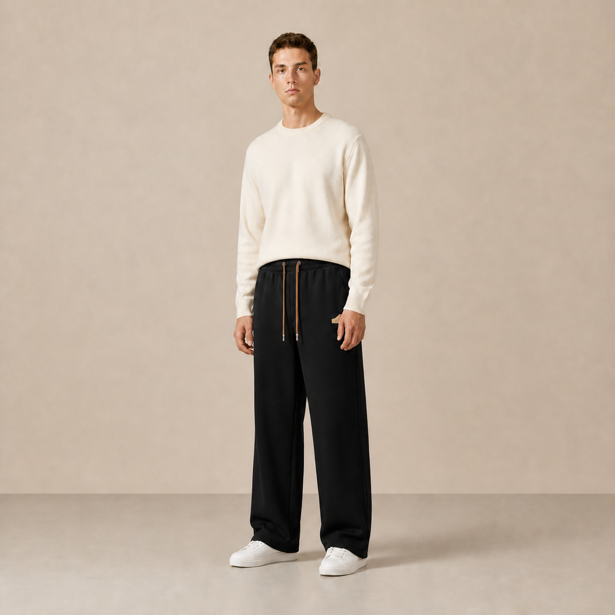 Pantalon à cordon Noir porté de trois-quarts