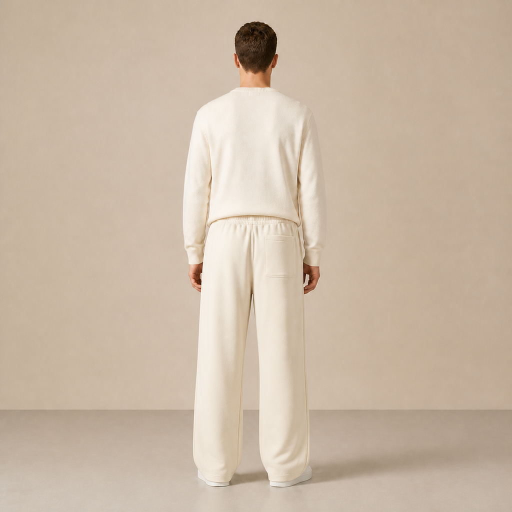 Pantalon à cordon Écru / Abricot porté de dos