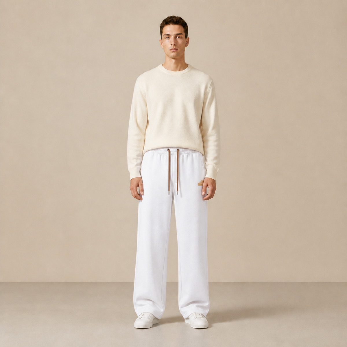 Pantalon à cordon Blanc porté de face