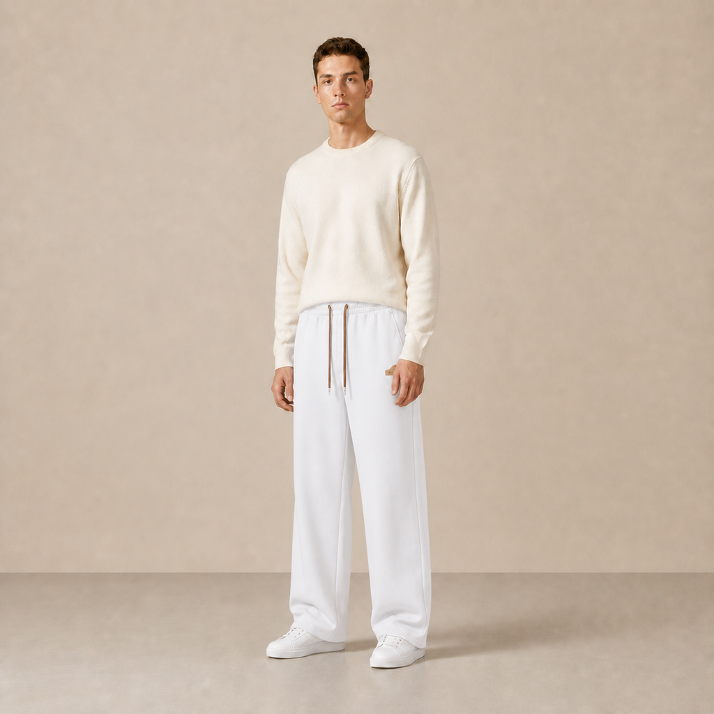 Pantalon à cordon Blanc porté de trois-quarts